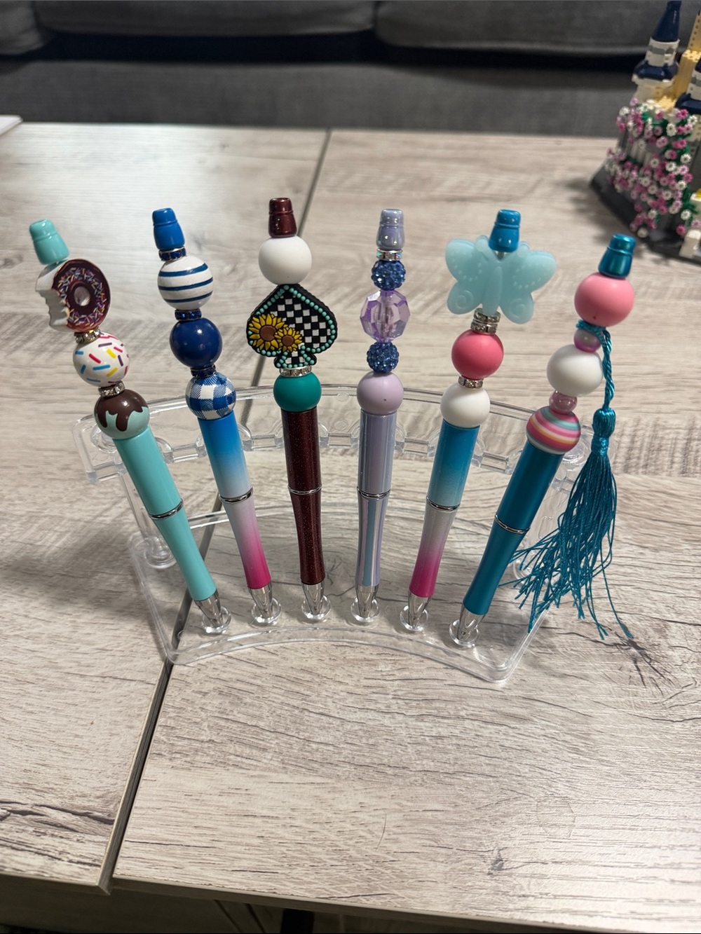 Set of 6 Decorative Beaded Pens - Turquoise, Pink, Blue Accents black ink pens